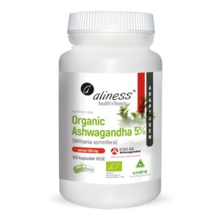Aliness Organic Ashwagandha 5% KSM-66 200mg 100 Capsules