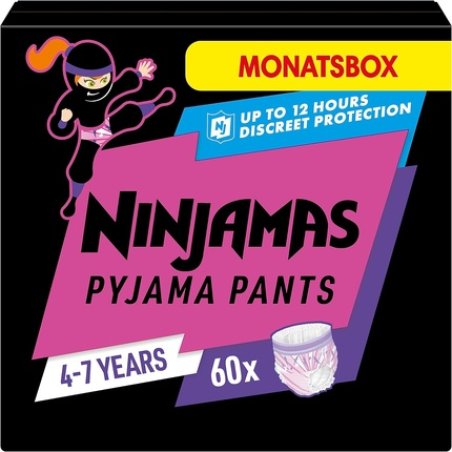 Pampers Ninjamas Night Pants Diaper for Girls 60 Pyjama Pants 4-7 Years Absorbent Leak Protection All Night Girls 4-7