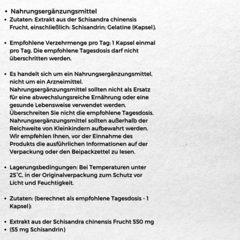 Schisandra Lemongrass Herbal Supplement Improves Well-Being 550mg Per Capsule