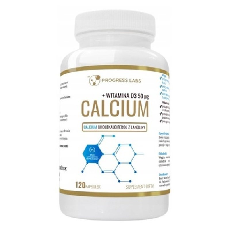 Progress Labs Calcium Vitamin D3 50 Units Dietary Supplement 120 Capsules