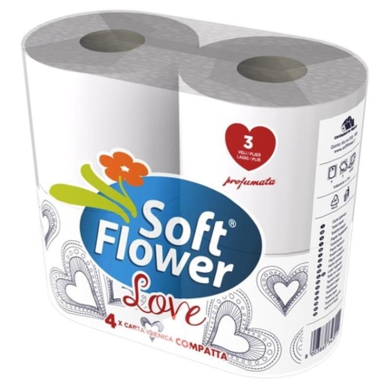 Soft Flower Toilet Paper 4 Rolls IGIENICA 3-Ply Scented Love