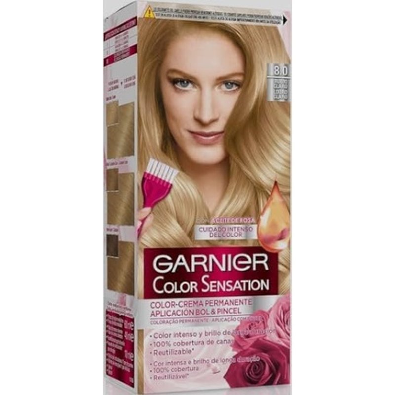 Garnier Color Sensation 8.0 Light Blonde Permanent Hair Dye - Up to 100% Grey Coverage