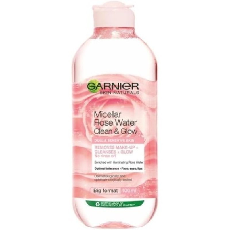 Garnier Micellar Rose Cleansing Water for Dull Skin Glow Boosting Cleanser