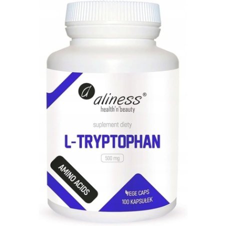 Aliness L-Tryptophan 500mg Amino Acids Sleep Stress Dietary Supplement 100 Capsules