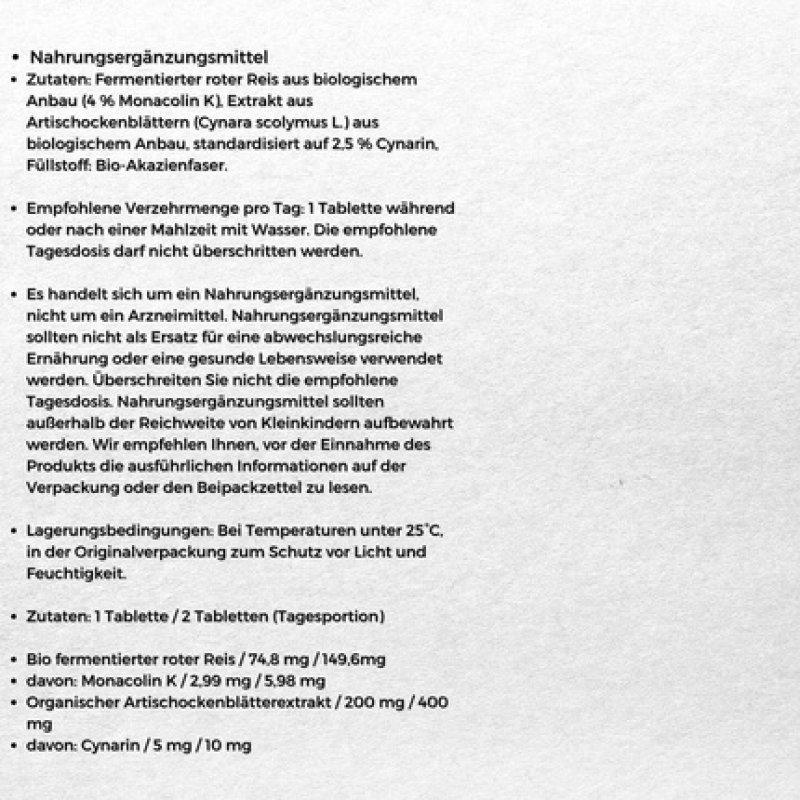 BeOrganic Cholesterol Red Yeast Rice Artichoke Supplement 100 Tablets