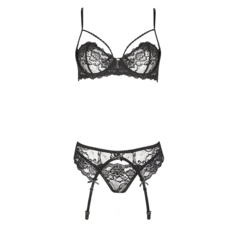 Belinda Black Lace Straps Set - Bra String Garter Belt - Sexy