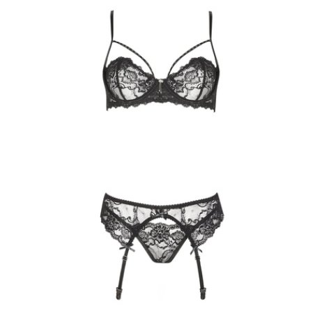 Belinda Black Lace Straps Set - Bra String Garter Belt - Sexy