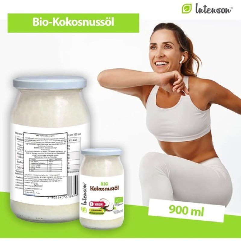 Intenson Organic Coconut Virgin Oil 900ml Cold Pressed Unrefined Vegan Glass Jar