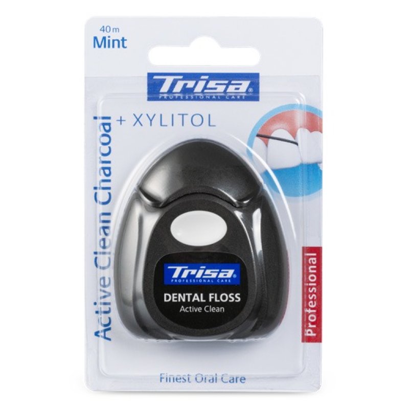 Trisa Active Clean Charcoal Waxed Dental Floss with Mint Aroma 40m
