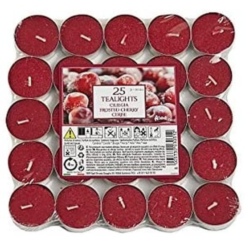 Price's Petali Brand Scented Tealights 25 Pack 4 Hour Burn Time Frosted Cherry