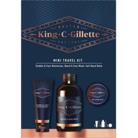 King C. Gillette Mini Travel Gift Set Beard (Care Essentials: 3-Day Face Care 30ml Shampoo 60ml Balm 30ml)