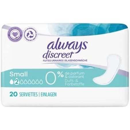 Always Discreet Women's Incontinence Pantiliners Small 20 Pads Without Fragrance and Dyes