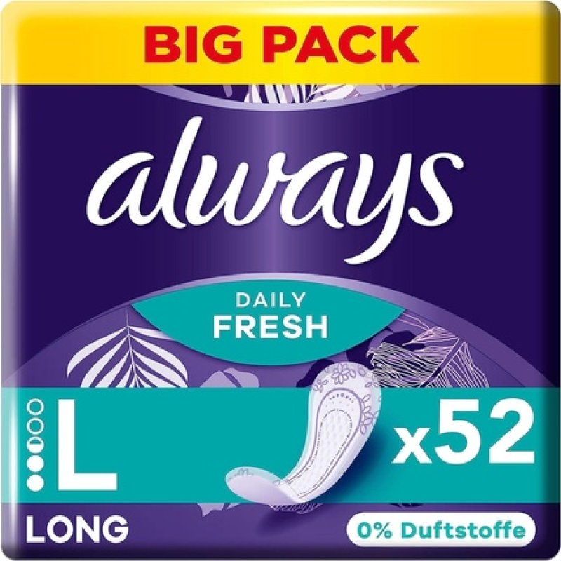 Always Daily Fresh Long Pantyliners 52 Pieces 0% Fragrance
