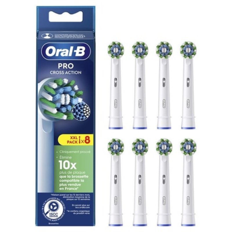 Oral-B Pro Cross Action Replacement Brush Heads for Electric Toothbrushes - Pack of 8