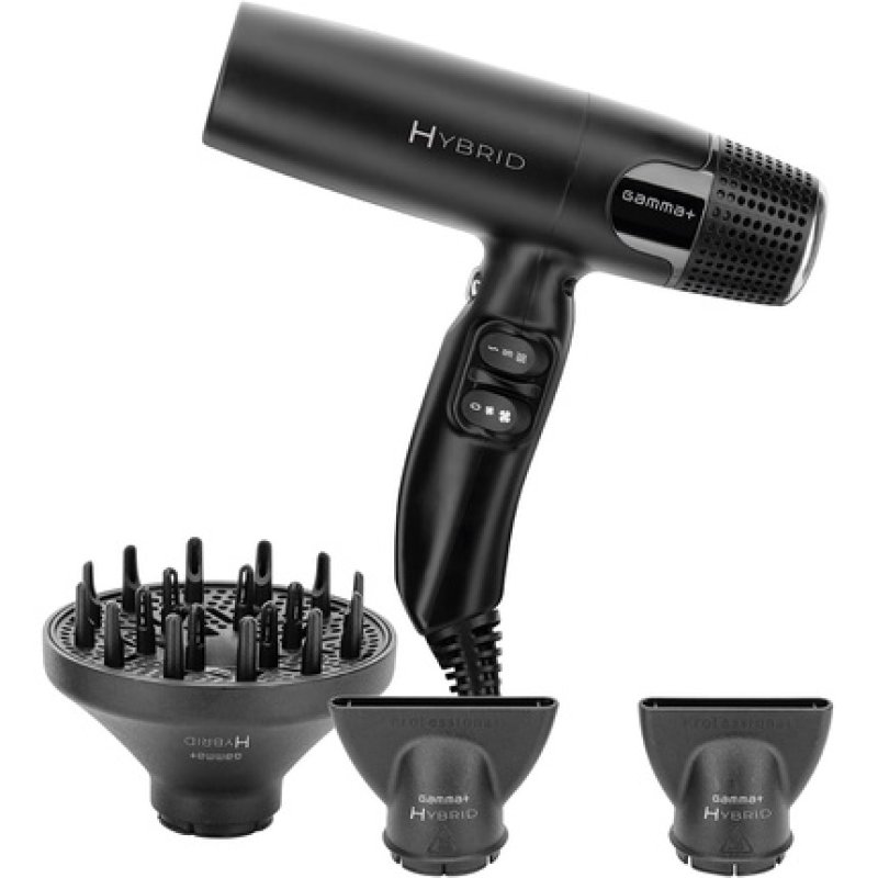 GAMMA Ionic Hybrid Hair Dryer Lightweight Quiet Ergonomic Digital Motor 100000 RPM Triple Protection Filter 2 Nozzles