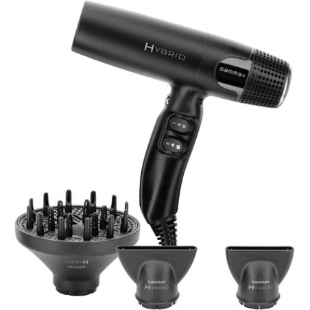 GAMMA Ionic Hybrid Hair Dryer Lightweight Quiet Ergonomic Digital Motor 100000 RPM Triple Protection Filter 2 Nozzles