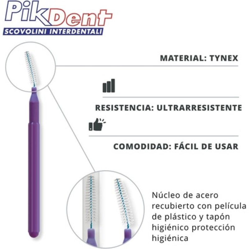 Pikdent Interdental Brushes with Steel Core and Tytex Bristles Size 2 Purple 0.5mm Cylindrical