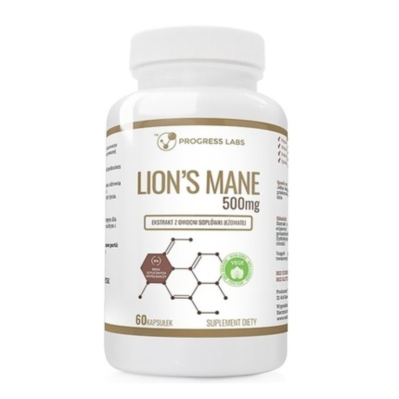 Progress Labs Lion's Mane 500mg Extract From Lion's Mane Mushroom Dietary Supplement 60 Capsules