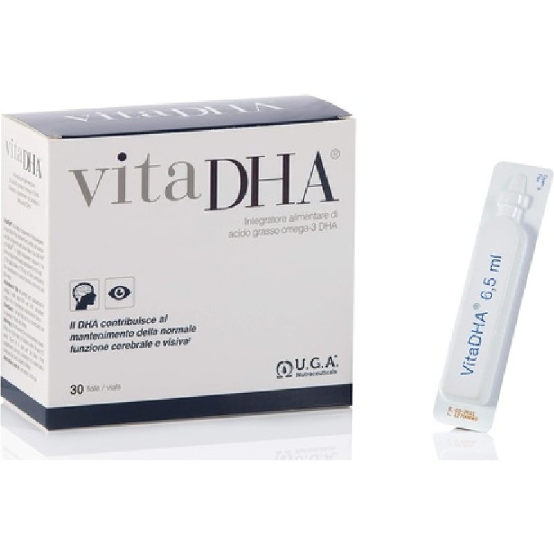 U.G.A. NUTRACEUTICALS VitaDHA Omega-3 Liquid Supplement 30 Monodose Vials 6.5ml - Pack of 6