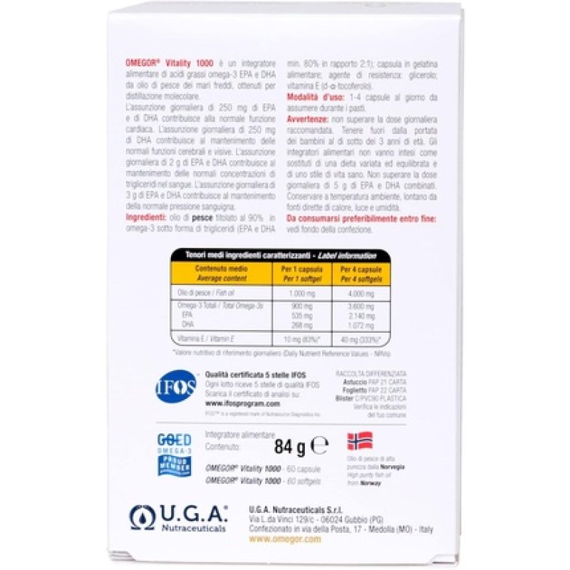 OMEGOR Vitality 1000 Omega-3 TG! Certified 5* IFOS EPA 535mg DHA 268mg