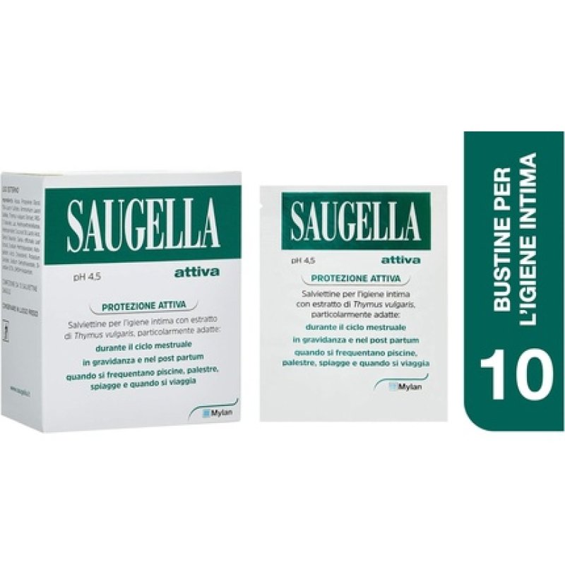Saugella Activated Wipes with Acidic pH Cleanser (4.5) with Thyme for Protective Effect