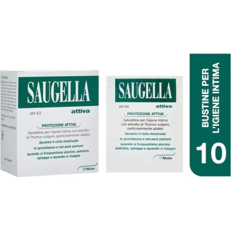 Saugella Activated Wipes with Acidic pH Cleanser (4.5) with Thyme for Protective Effect