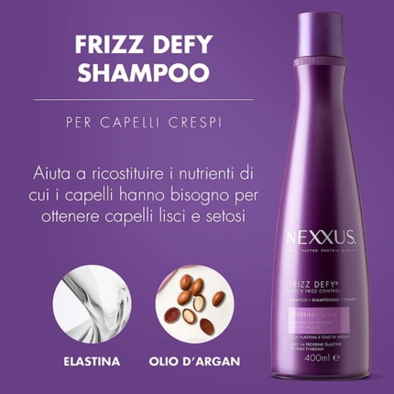 Nexxus Frizz Defy Shampoo Professional Shampoo for Frizzy Hair with Elastin and Argan Oil 400ml