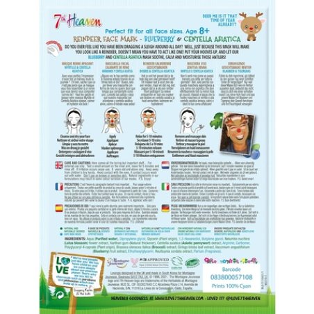 7th Heaven Winter Wonderland Reindeer Facial Sheet Mask Infused with Blueberry