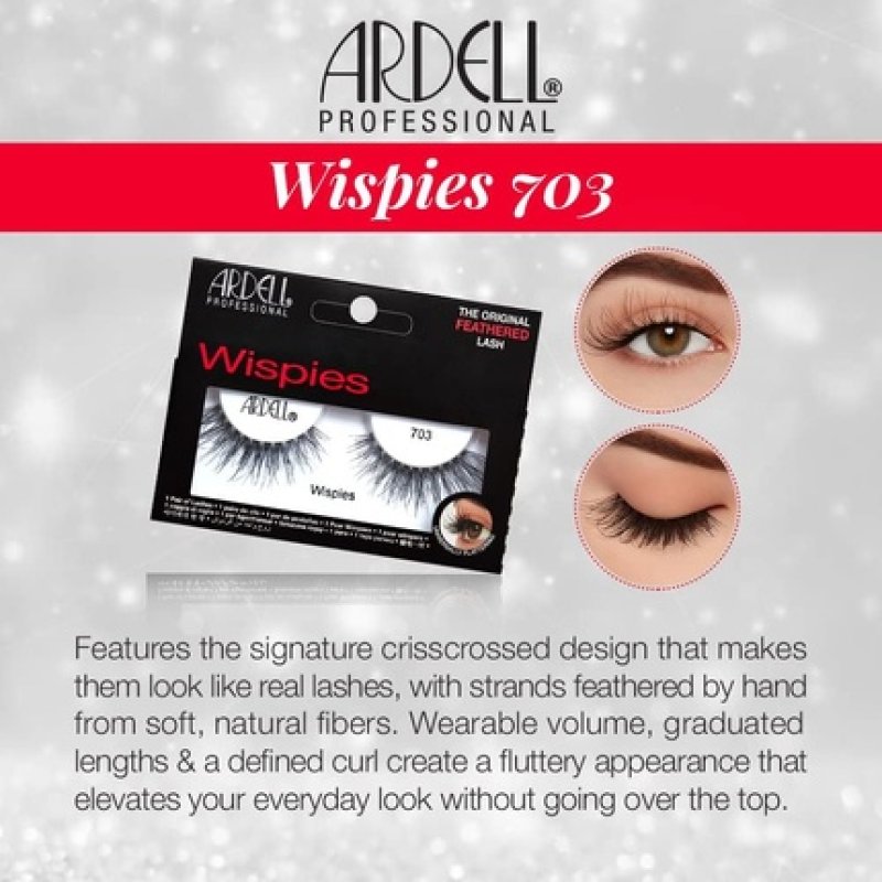 Ardell False Eyelashes Wispies 703 Black Feathered Lash Crisscross Layers Invisiband Lash Band Super Comfort Uneven
