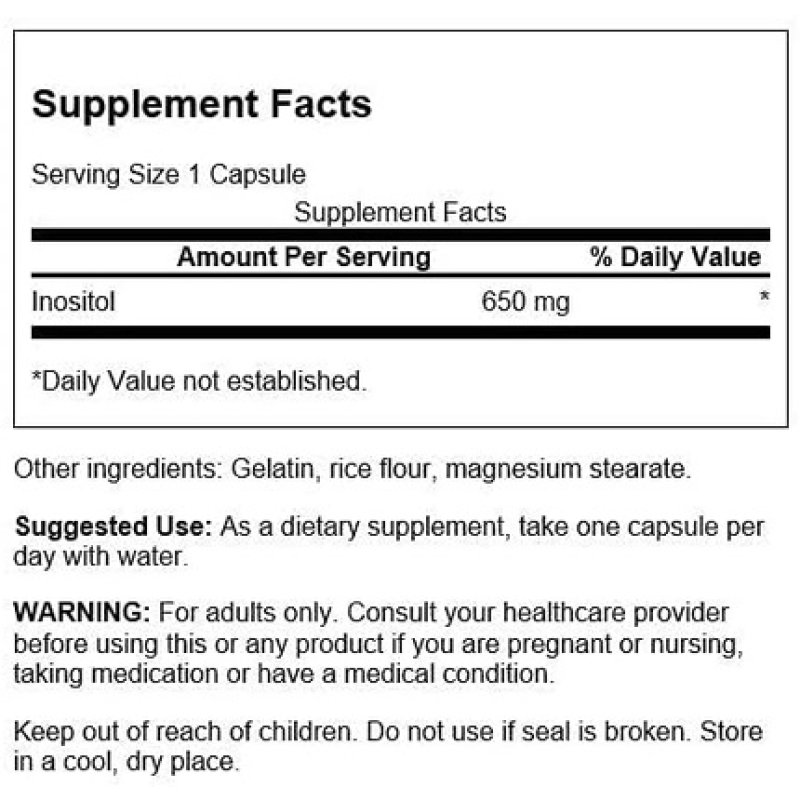 Swanson Inositol 650mg 100 Caps - Pack of 4