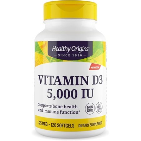 Healthy Origins Vitamin D3 5000 IU Non-GMO High Potency Bone Support Immune