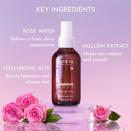 Alteya Organic Luminous Rose Hydrating Flower Toner 120ml Certified Organic Purifying Balancing Revitalizing All Skin