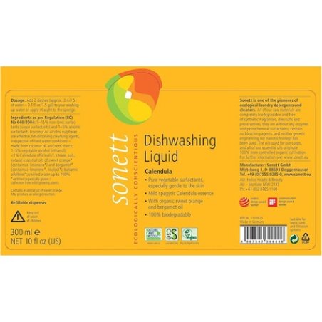 Sonett Organic Dishwashing Liquid with Calendula 10 Fl Oz