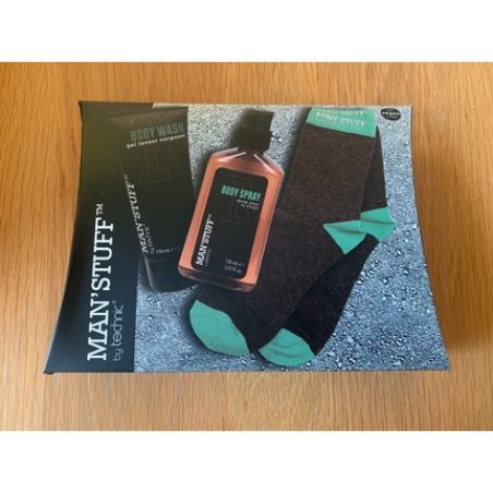New & Sealed Man Stuff Men's Toiletry Gift Set Socks Body Wash Spray Vegan