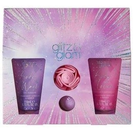 Style & Grace Glitz & Glam Glimmer Gift Set Eco Packaging 110ml Body Wash 110ml Body Lotion 80g Bath Fizzer 1 Shower