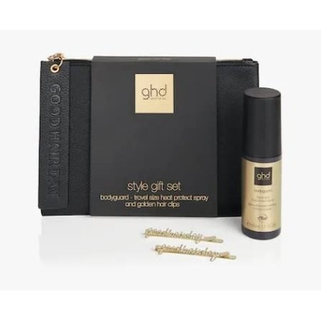 GHD Stylish Gift Set with Bodyguard Travel Size Heat Protect Spray 50ml and Gold Hair Clips