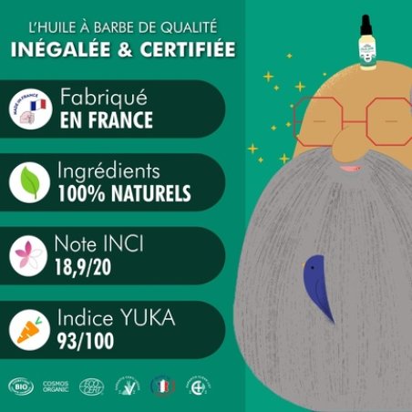 Huile Barbe & Cheveux BIO (30 mL / 1 oz)Certifié COSMOS ORGANIC par ECOCERT