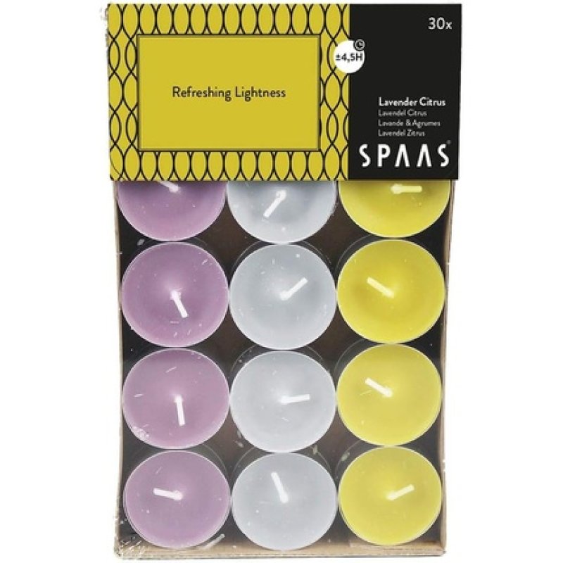 Spaas 30 Scented Tealights Assorted Colours 4.5 Hours Refreshing Lightness Autumn Yellow - Pack of 30