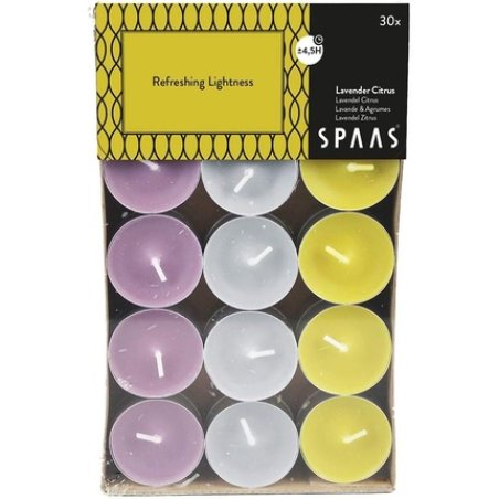Spaas 30 Scented Tealights Assorted Colours 4.5 Hours Refreshing Lightness Autumn Yellow - Pack of 30