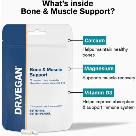 DR.VEGAN Bone & Muscle Support Vegan Capsules with Calcium, Magnesium, Vitamin K2, and Vitamin D3 - 60 Capsules
