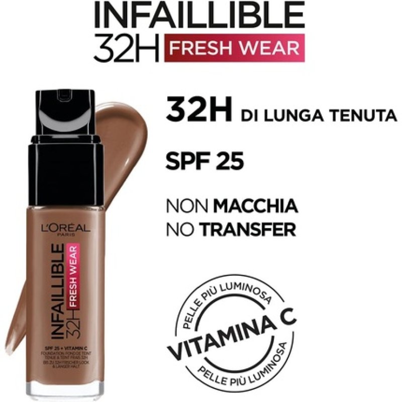 L'Oréal Paris Infallible 32H Fresh Wear Foundation Full Coverage Longwear Weightless Smooth Finish Water-proof