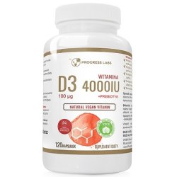 Progress Labs Vitamin D3 4000 Units Prebiotic Dietary Supplement 120 Capsules