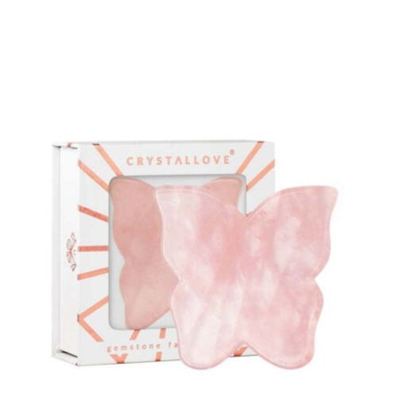 Crystallove Rose Quartz Butterfly Guasha Plate for Face Massage