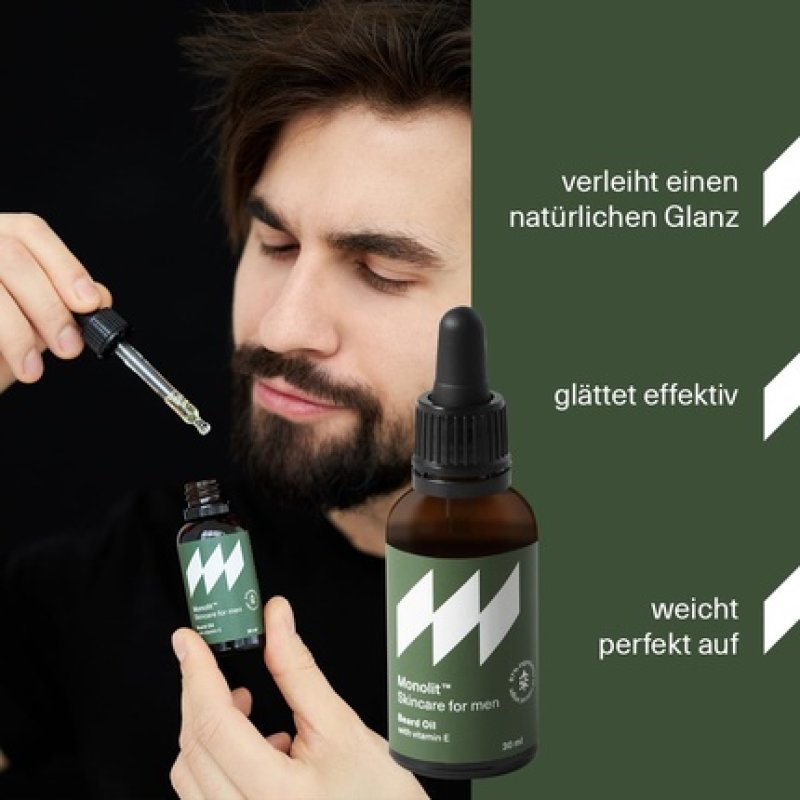 Monolit Beard Oil Moisturizing Nourishing Softening Avocado Jojoba Argan Vitamin E Sandalwood Scent Bottle with Dropper