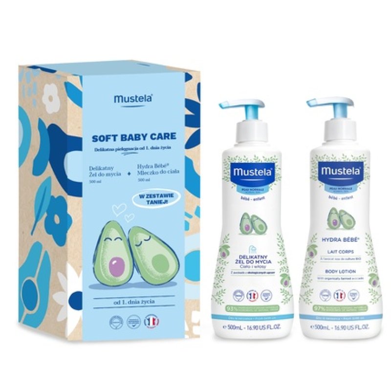 Mustela Soft Baby Care Gentle Cleansing Gel From Day 1 500 Ml And Body Milk 500 Ml