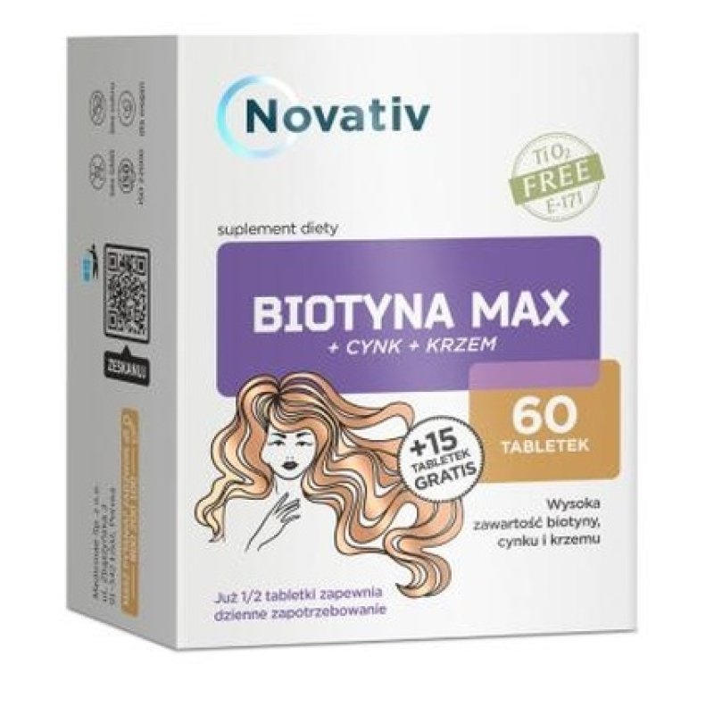 Novativ Biotyna MAX Cynk Krzem 60 tabletek 15 tabletek gratis