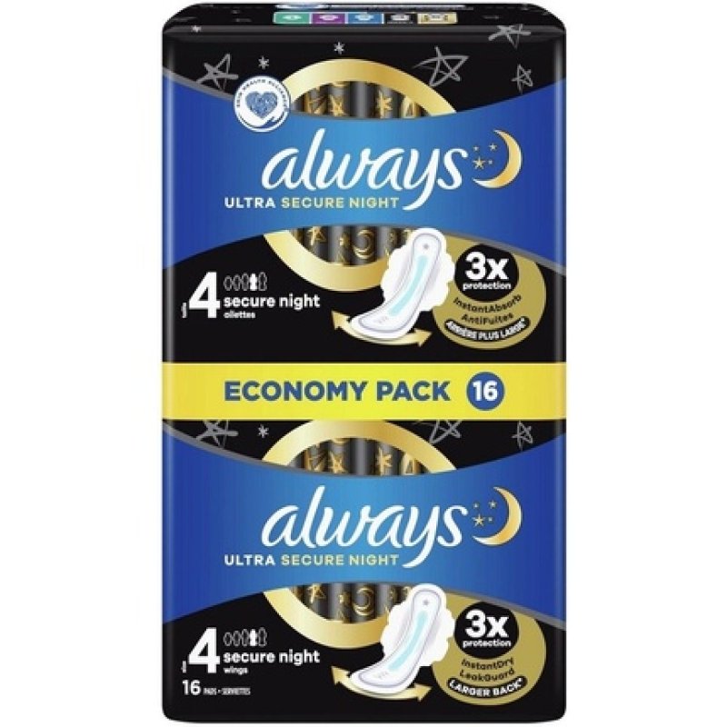 Always Sanitary Towel - Ultra Secure Night With Wings Pack 16 Pieces