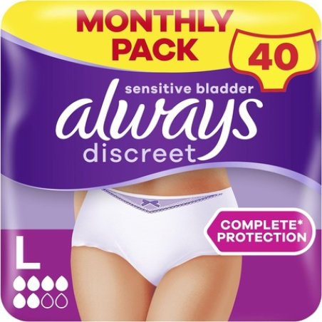 Always Discreet Incontinence Pants Women Large UK Size 16-22 White Absorbency 5 40 Disposable Underwear Knickers Heavy