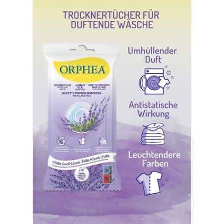 Orphea Lavender Maillette Dryer Sheets with Antistatic Effect and Enveloping Scent - Reduced Wrinkles