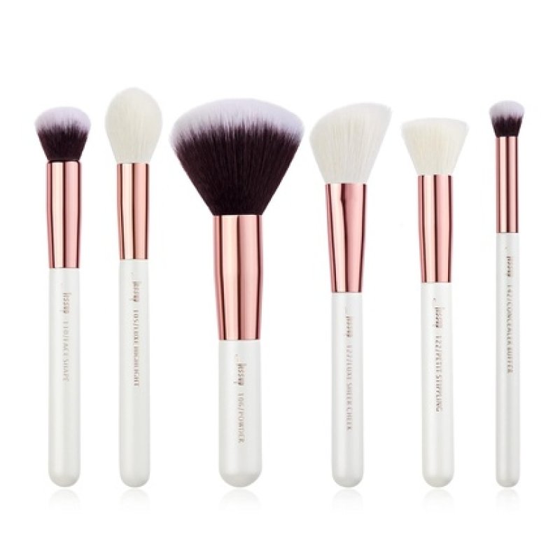 Jessup Face Makeup Brushes Set 6pcs White/Rose Gold Big Natural Brushes Kit for Powder Foundation Contour Highlighter